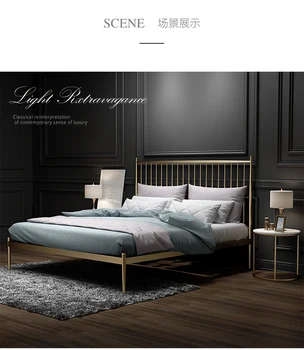 Изготовленная на заказ скандинавская кровать из кованого железа 1,8 м 1,5 м, небольшая квартира с двуспальной кроватью, современный простой титан, золото, нержавеющая сталь, легкая роскошная кровать