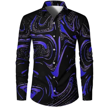 Классическая рубашка с отворотом, модная 3D печать, многоцветный рисунок турбулентности для повседневных уличных гавайских мужских рубашек