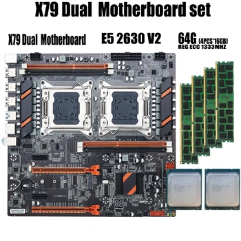 комплект материнской платы qiyida X79 с двумя процессорами и 2 × Xeon E5 2630 V2 4 × 16 ГБ = 64 ГБ 1333 МГц PC3 10600 DDR3 ECC REG memory