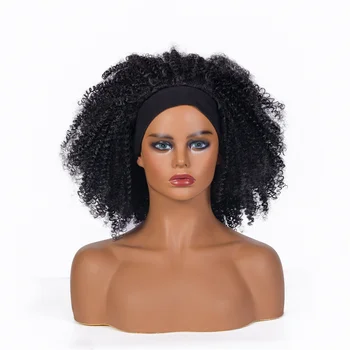 Короткие афро-кудрявые синтетические волосы, парики с повязкой на голову, Черные Взрывные вьющиеся для женщин, модные Повседневные вечерние парики для косплея