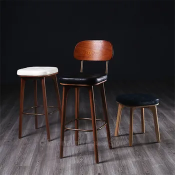 Креативный барный стул Nordic на стойке регистрации, Барный стул из массива дерева, современный стул со спинкой, Высокий стул кассира домашнего ресторана, барные стулья Z