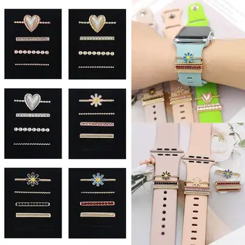Креативный силиконовый ремешок, декоративное кольцо для Apple, Бриллиантовый орнамент, пояс, Металлические Подвески, браслет, Ювелирные аксессуары