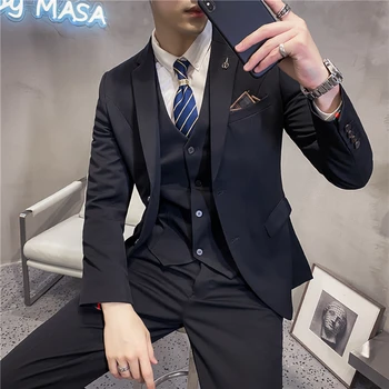 (Куртка + жилет + брюки) Модный приталенный Деловой мужской костюм, мужской брендовый комплект из 3 предметов, свадебное платье жениха, офисная модная одежда 2022