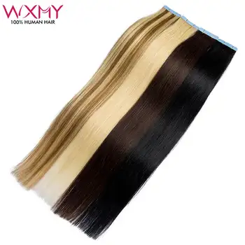 Лента WXMY для наращивания волос, невидимый клей для утка кожи, Мягкая Прямая лента для наращивания волос 12-24 дюйма, 100% натуральные волосы Remy