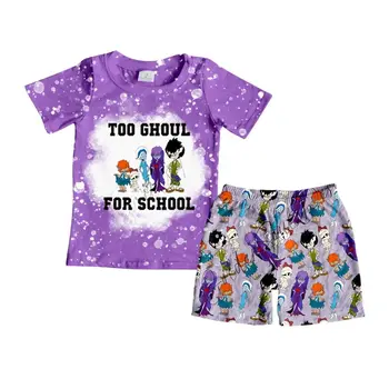 Летняя девочка с принтом мультяшного персонажа, темно-фиолетовые шорты с короткими рукавами, Комплект из 2 предметов, Бутик детской одежды Оптом