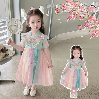 Летняя юбка для девочек Hanfu 2023 Новая Старинная одежда Супер-Сказочное платье в китайском стиле Детское летнее платье в стиле Тан