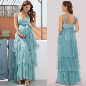 Многоуровневое платье с оборками для фотосессии беременных, простое платье на бретельках с V-образным вырезом для беременных, элегантное платье для фотосъемки