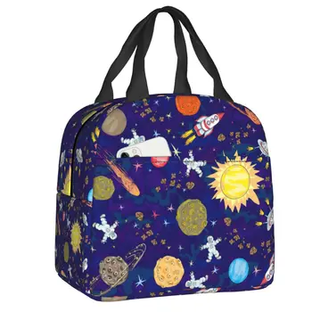 Мультяшная космическая планета Ракета, Термоизолированная сумка для ланча, женский космический корабль астронавта, Портативный ланч-бокс для детей, сумки для школьной еды