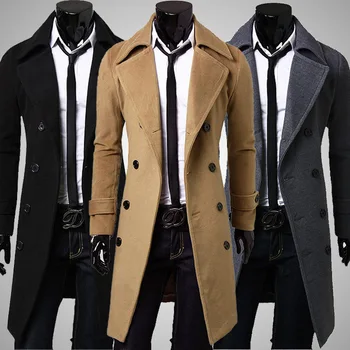 Новое поступление Мужской зимний теплый полушерстяной тренч, двубортное модное длинное пальто, куртки, Большие размеры 4xl