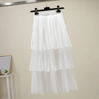 Новые весенние юбки 2020 из белой многослойной вуали женские черные юбки из сетки с высокой талией до середины икры женские