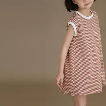 Новые платья для маленьких девочек в Корейском Японском стиле Летнее детское платье для девочек Клетчатая Детская одежда для девочек Повседневное платье