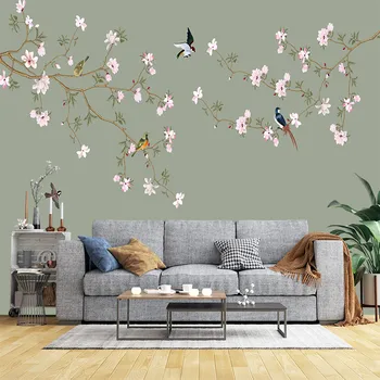 Новый китайский стиль, ручная роспись цветов и птиц, розовая магнолия, домашние 3D обои на заказ, наклейки на стены гостиной, спальни