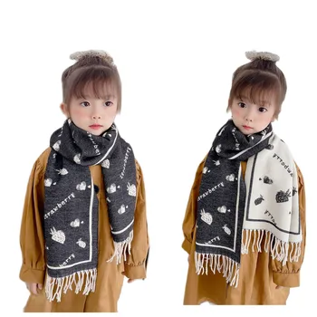 Новый модный двусторонний шарф с кисточками из искусственного кашемира для девочек, жаккардовый шарф с клубникой 