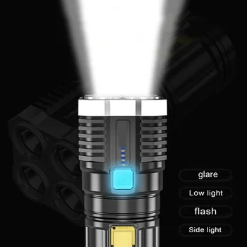 Новый стиль 2022 года 4LED фонарик Мини портативная лампа со встроенной батареей 1200mA 18650 USB перезаряжаемый COB светодиодный фонарик