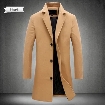 Осенне-зимнее длинное хлопчатобумажное пальто 2023, Новая мужская одежда, тонкая куртка-ветровка, Полушерстяная однотонная повседневная деловая мода