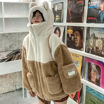 Пальто из овечьей шерсти женская зимняя одежда y2k 2021 новая студенческая японская мягкая милая девушка плюс бархатный толстый свитер с капюшоном ins распродажа