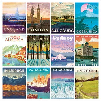 Плакат с Городским Пейзажем и Принтами Лондон, Англия, Сидней, Австралия, Винтажная Картина На Холсте, Настенная Картина для Домашнего Декора комнаты