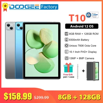 Планшет DOOGEE T10 8 ГБ ОЗУ 128 ГБ ПЗУ 10,1 Дюймов IPS FHD + 1920 * 1200 Дисплей Планшеты 13-Мегапиксельная Камера 8300 мАч 4G LTE Android 12 Pad