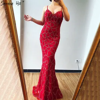 Платья для выпускного вечера без рукавов с красным бисером в Дубае 2023, милые сексуальные платья для выпускного вечера в стиле русалки, дизайн Serene Hill BLA70210