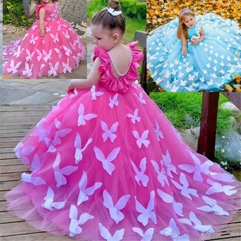 Платья с цветочным узором для девочек на свадьбу, элегантное платье на День рождения, бальное платье-пачка с коротким рукавом, милое детское платье принцессы