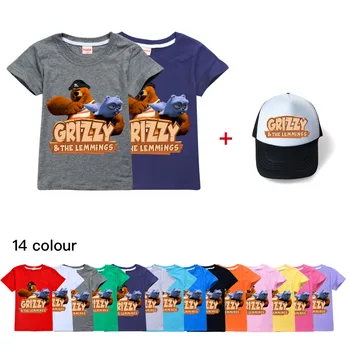 Подростковые топы, Летние Футболки с короткими рукавами для девочек Grizzy и Lemmings, Шляпы, Детская одежда Для мальчиков, Летняя футболка для маленьких детей
