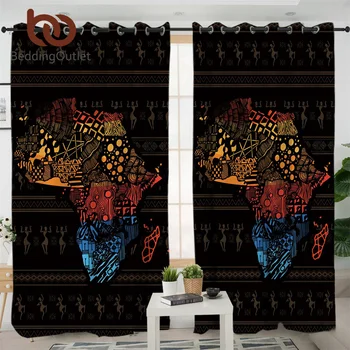 Постельный комплект Карта Африки Плотные Шторы Геометрический Занавес Для гостиной Ретро Экзотические Шторы Для спальни Синий Красный Желтый cortinas
