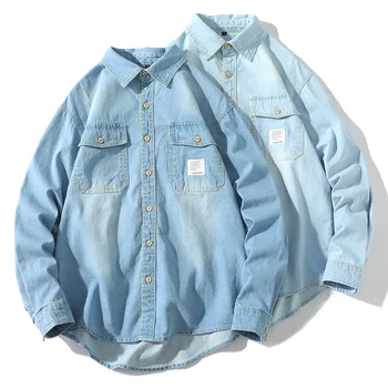 Ретро Повседневная Японская Рубашка Бренда Tide с длинными рукавами, Куртка, Джинсовая Рубашка, мужская Корейская Версия Тренда самосовершенствования