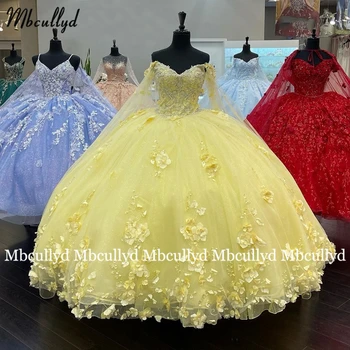 Роскошное Бальное платье принцессы, Пышные платья 2022 года с желтой лентой Sweet 15 Party, Кружевной корсет с бусинами, Торжественный Выпускной бал