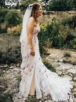 Свадебное платье в стиле бохо с вышивкой 2023, сексуальное пляжное свадебное платье с V-образным вырезом, платье невесты на бретельках, платья для прополки, Vestido