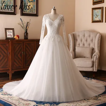 Свадебное платье принцессы Lover Kiss с длинным рукавом Vestidos De Noiva 2022 Кружевные свадебные платья плюс размер Robe De Mariee с V-образным вырезом платье