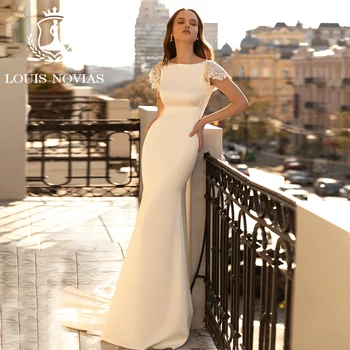 Свадебное платье-русалка LOUIS NOVIAS 2023, Сексуальное свадебное платье с короткими рукавами и аппликацией, без спинки, со шлейфом и трубой, Vestidos De Novia