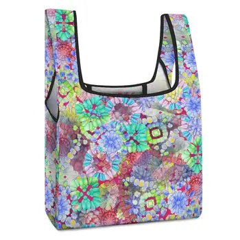 Складная хозяйственная сумка с ремешками для сумки через плечо с красочной цветочной росписью, повседневная женская сумка для продуктов с индивидуальным рисунком