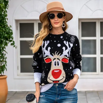 Трикотаж Женский свитер пуловеры Mujer свободный жаккардовый свитер Santa