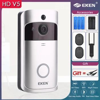 Умный IP видеодомофон EKEN V5 WIFI Видеодомофон Дверной звонок WIFI Камера дверного звонка ИК Сигнализация Беспроводные камеры безопасности