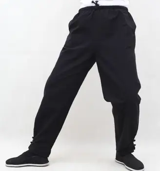 черные брюки из 100% хлопка тайцзи ушу тан, шаровары кунг-фу тайцзи, брюки дзен лэй Кирин, тренировочные брюки для боевых искусств