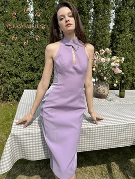 Элегантное Приталенное платье Easysmall в стиле Ретро Чонсам в Таиланде, Сексуальное Облегающее платье Высокого класса с открытой спиной, Обтягивающее Бедра
