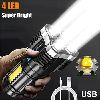 Яркий фонарик 4 LED + COB боковой фонарь USB Перезаряжаемый Тактический фонарь Водонепроницаемый ручной фонарь Сильный свет для кемпинга